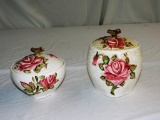 2 Vintage Ceramic Rose Covered Canisters