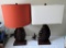 Pair Of Leaf Carved Wood Table Lamps With Shades