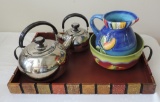 Serving Tray & Teapot Lot