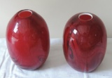 (2) Red Art Glass Vases