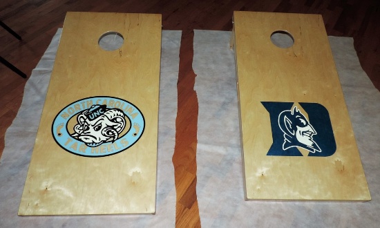 Hand-Crafted Duke and Carolina Corn Hole Boards