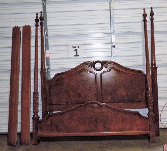 Beautiful Burl And Walnut King-Sized Poster Bed