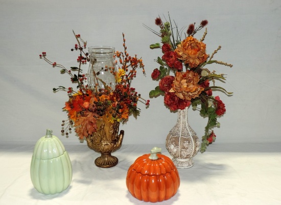 Artificial Plant Arrangements And Ceramic Pumpkins