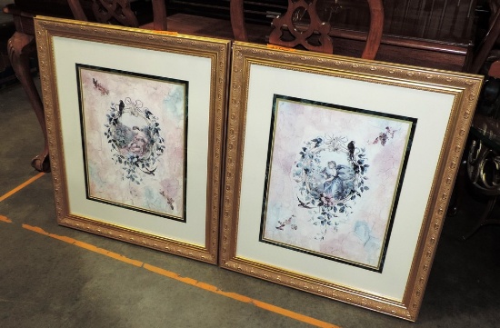 Pair Of French-Style Color Prints Of Women In Gold Frames