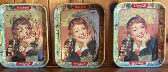 Lot of 3 Vintage Coca-Cola Trays