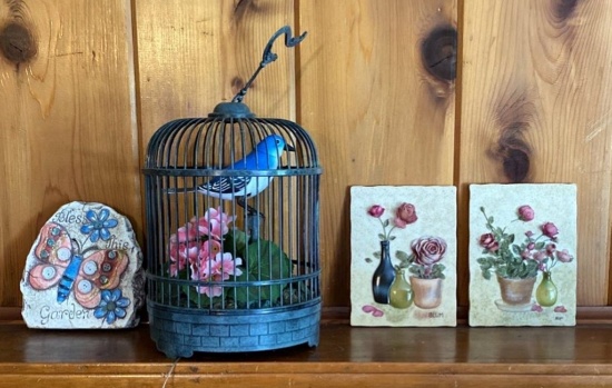 Caged Bird, Flower and Butterfly Decor