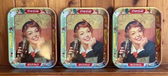 Lot of 3 Vintage Coca-Cola Trays