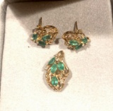 14Kt Gold and Emerald Earrings and Pendant Lot