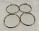 Four Sterling-Silver Etched-Glass Coasters