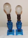 Pair of blue glass lamps