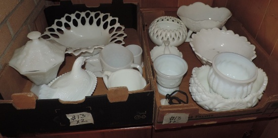Two boxes of Milk Glass