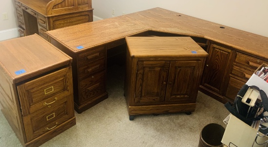 Set of Oak Office Furniture with Corner Desk