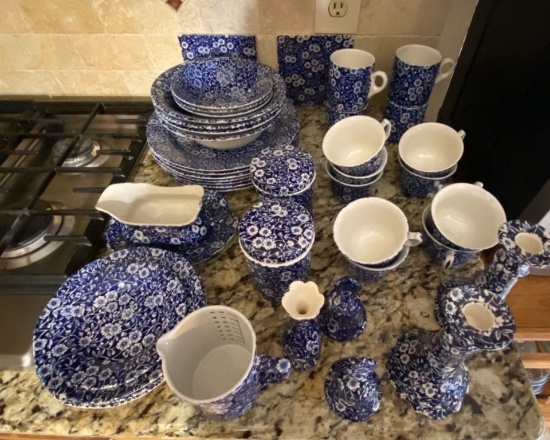 Lot of Crownford Calico-Pattern Blue and White Chintz Pattern Dishes