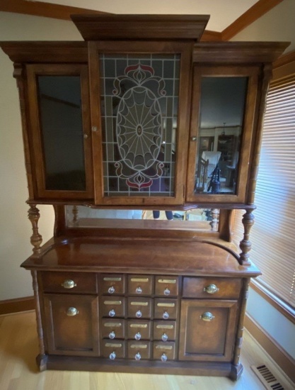 Pulaski Furniture's Apothecary Collection Bar/Buffet Cabinet with Stained Glass Style Door