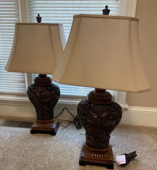 Set of 2 Matching Carved Lamps