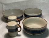 Hand-Crafted Otagri Original Stoneware “Horizon” Pattern Serving Bowls