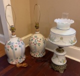 Set of Floral Lamps and Vintage Parlor Lamp