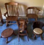 Lot of Wood Children’s Chairs, Stool and Rocker