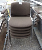 5 Brown Cloth Chrome Frame Arm Chairs