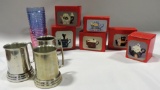 Tray Lot 3 Playboy Glass Bottom Mugs, 6 NIB Antique Style Teapots