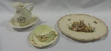 Ceramic Rabbit Platter, 25 Anniversary Pitcher & Bowl & Hall Autumn Leaf Cup & Saucer