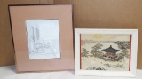 Print, Japanese Silk Picture & Vintage 50's Bed Cover