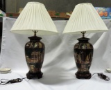 Pair Of Ceramic Book Designed Lamps With Shades