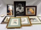 Box Lot 5 Framed Prints, Tin Marilyn Monroe Sign & Babe Ruth B & W Print.