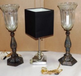 Pair Of Crystal And Brass Base Candle Lamps And Modern Desk lamp.