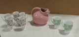 Pink Mid-Century Pottery Water Pitcher USA & Coffee Cups