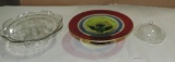 Art Glass Cake Stand, Crystal Serving Tray Lot