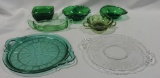Vintage Green Glass & Frosted Etched Crystal Serving Tray