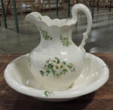 Floral Decorated Washbowl & Pitcher
