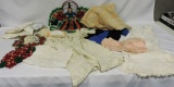 Vintage Linen Lot Includes lots of handwork linens, croqueted items, Amish Baby Clothes, Funky 70's