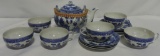 Vintage Thirteen-Pieced Blue Willow Tea Set