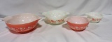 4 Vintage Pyrex Pink & White Gooseberry Graduated Mixing Bowls