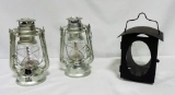 2 Silver Metal Brooklyn Battery Barn Lanterns & Black Metal Candle Lantern