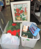 Christmas Wreaths, Framed Print & Decorations Lot