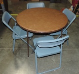 Round Folding Card Table & 4 Folding Chairs