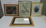 Lot Of 4 Wildlife Prints In Frames