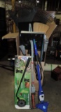 Box Of Long Handle Garden Tools, Level, Electric Hedge Trimmer