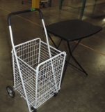 Hard Plastic Small Folding Work Table & White Metal Shopping Cart