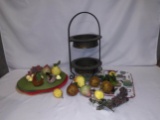 Beaded Fruit, Two-Tiered Fruit Stand & Cloth Placemats