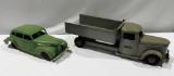 Antique Structo Pressed Steel Dump Truck & 1930's Keystone Pressed Steel Car