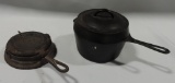 Cast Iron # 4 Pot With Lid & Cast Iron # 87 Waffle Maker