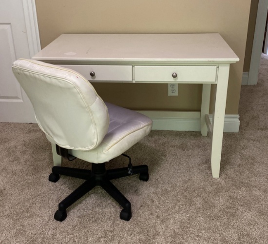 White Two Drawer Desk and Adjustable Rolling Office Chair