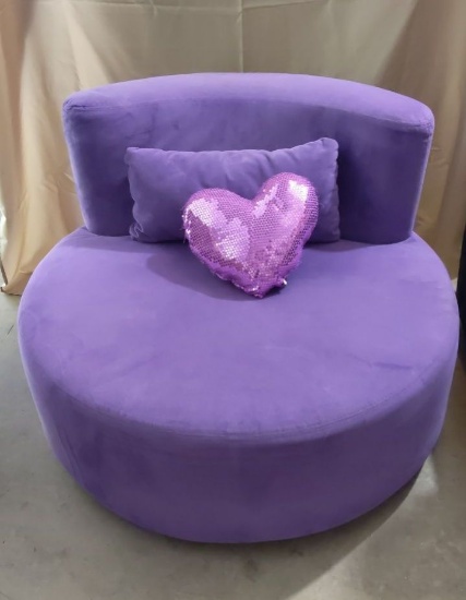 Super Fun Round Purple Velour Swivel Chair