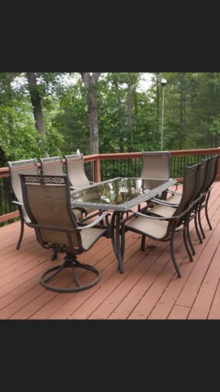 Outdoor Table and 8 Sling-Back Chairs Set