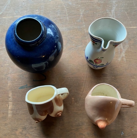 Breast Mugs, Pottery Vase & Pitcher