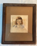 Early Watercolor of Young Girl Signed PM